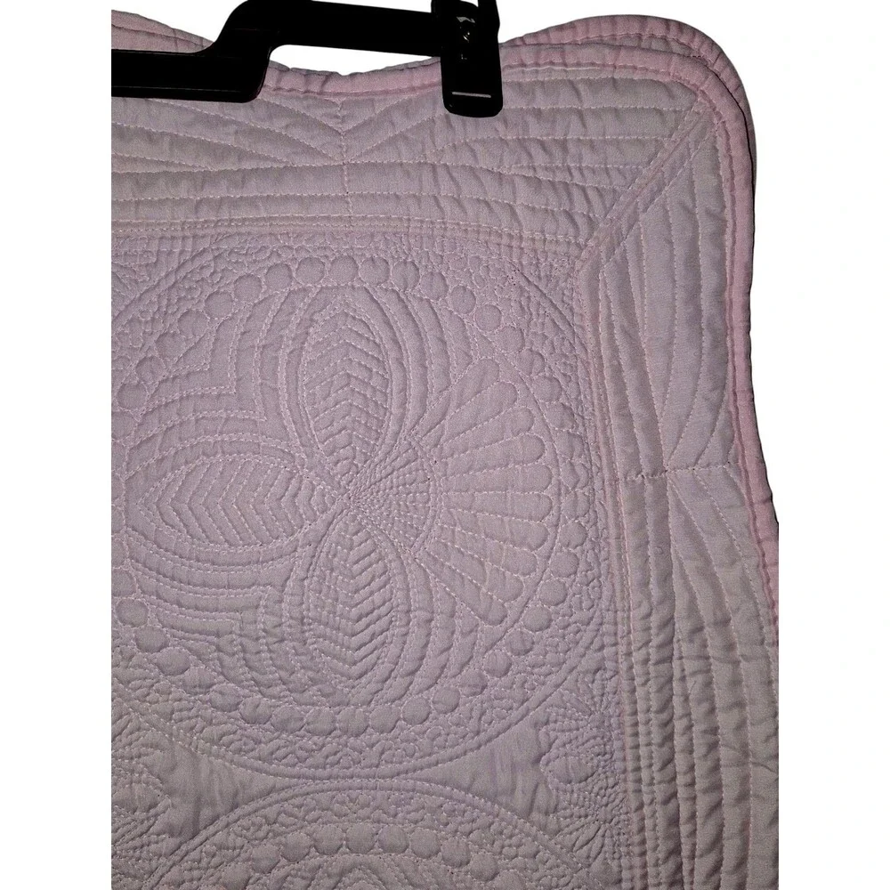 Vintage Pink Quilted Floral Kaleidoscope Reversible Baby Comforter 44